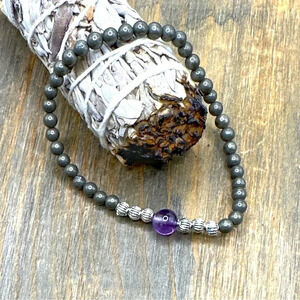 Fall amethyst and  Pyrite beaded bracelet  manifesting will power and clarity